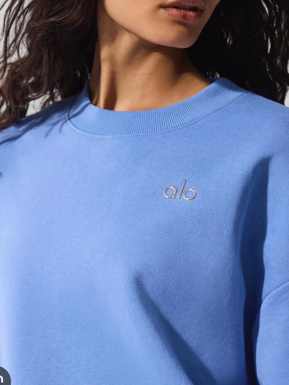 ALO Accolade Crew Neck Pullover, Crystal Clear Blue, size S